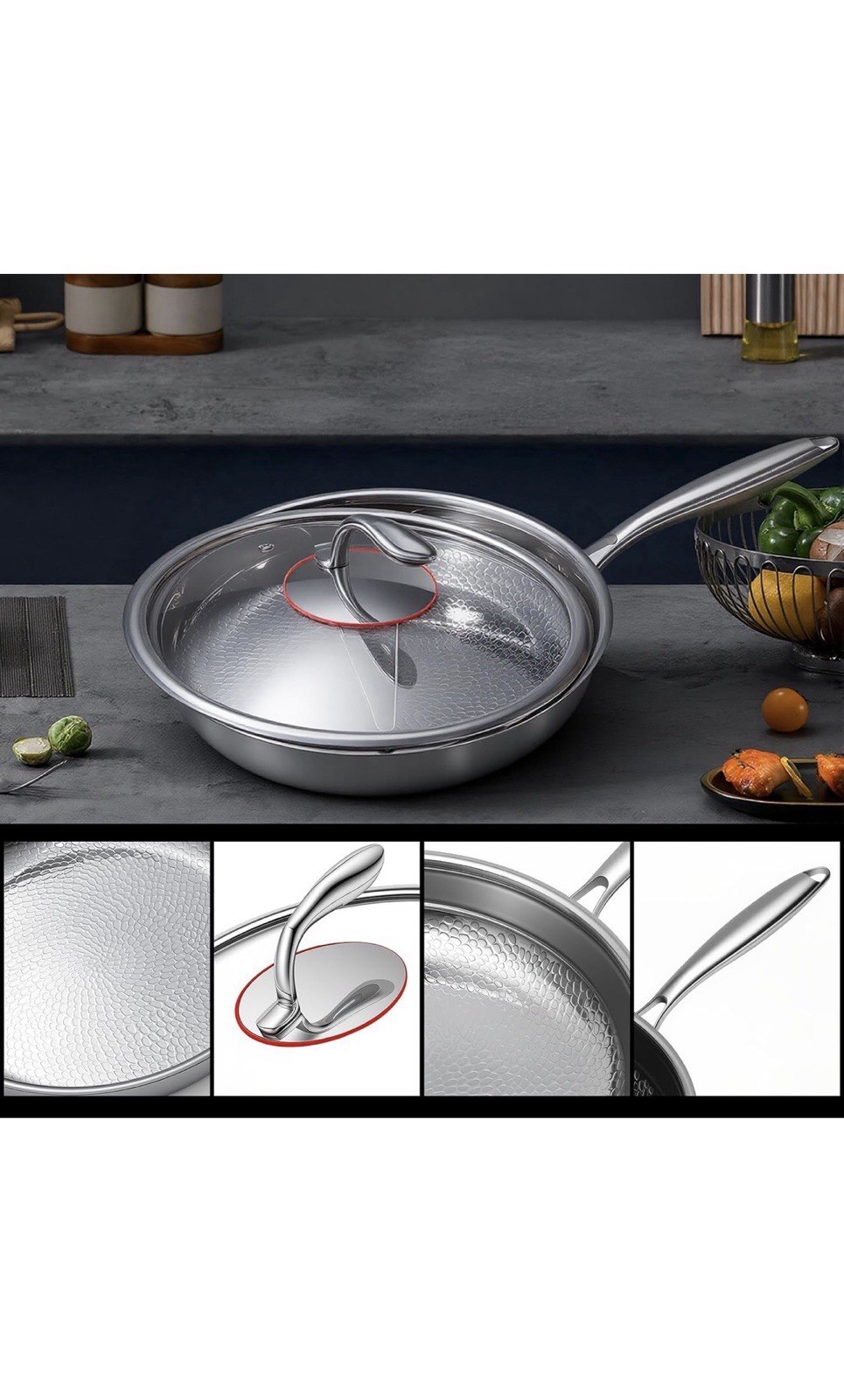12N35/ Titanium Pans for Cooking, 12 Inch Frying Pan and Stainless Steel Tongs