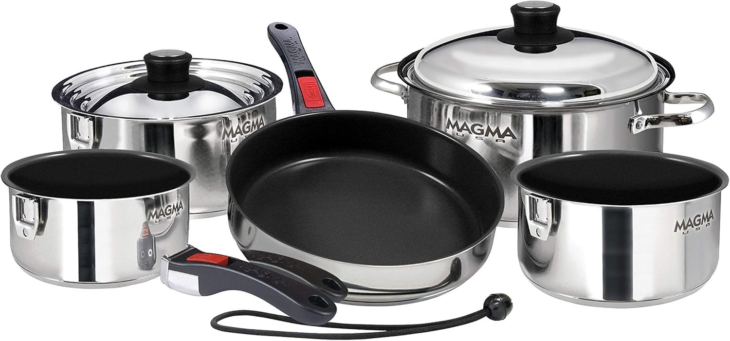 Magma Gourmet Nesting Cookware Set 10 Piece SS Black Ceramica Induction 500 F