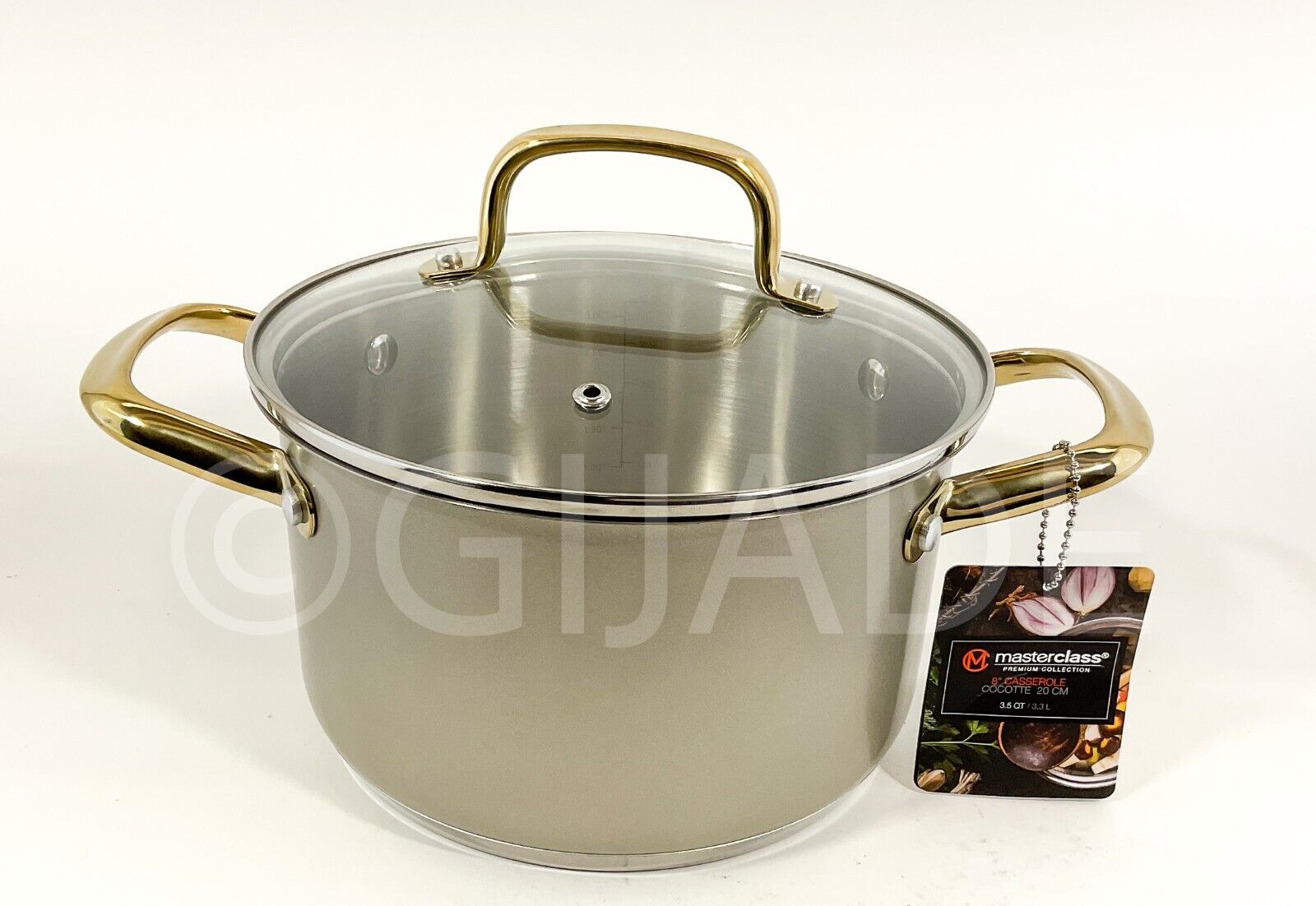 Masterclass 3.5-qt 8″ Stainless Steel Champagne + Gold CasseroleCookware New