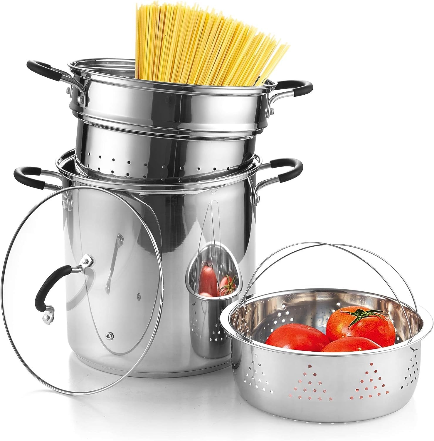 Cook N Home Basics 12 Quart Pasta Pot with Strainer, 18/10 12 Quarts, Silver
