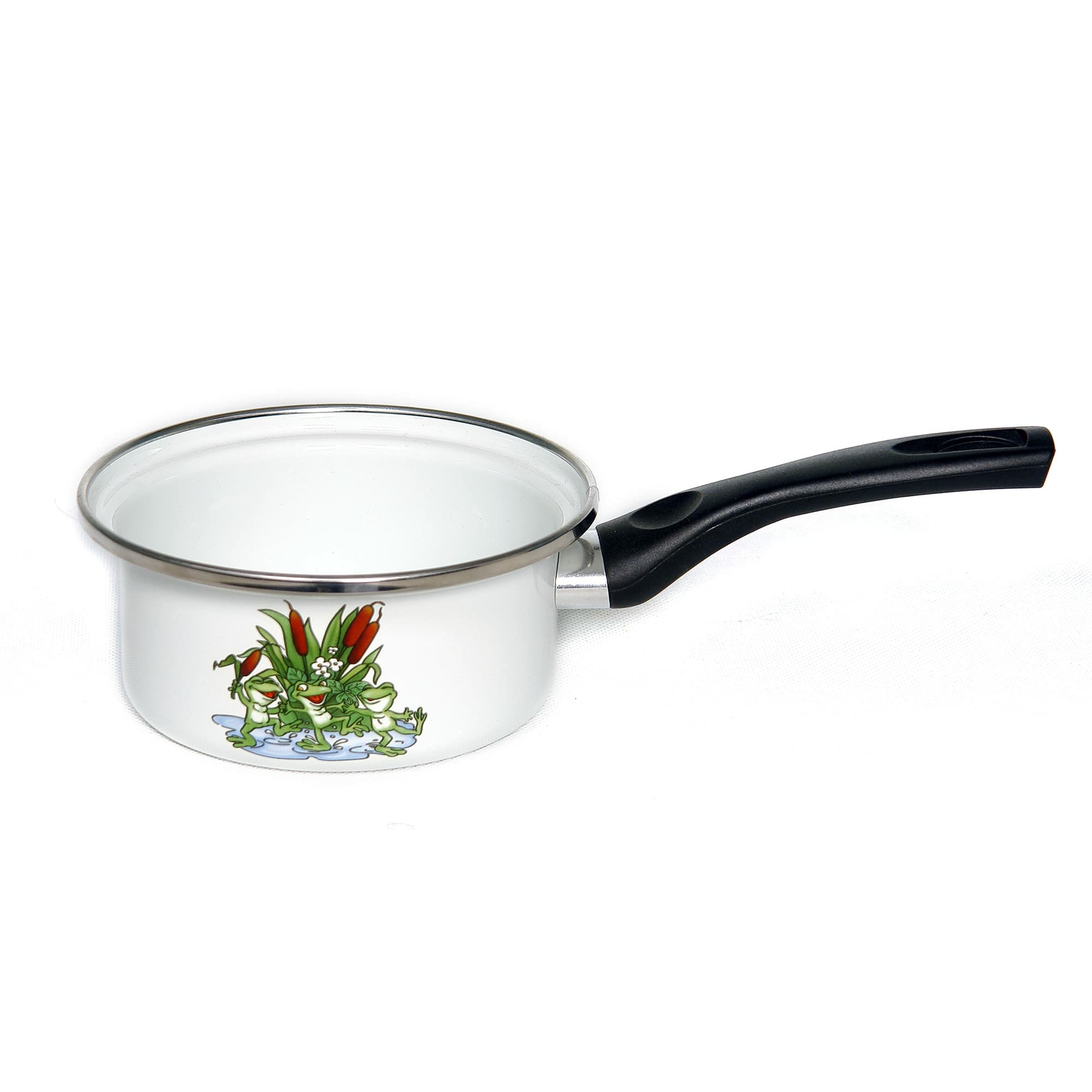 Classic Enamel Black Helper Handle Home Kitchen Cooking Stewpan, Frogs, 1.06 Qt