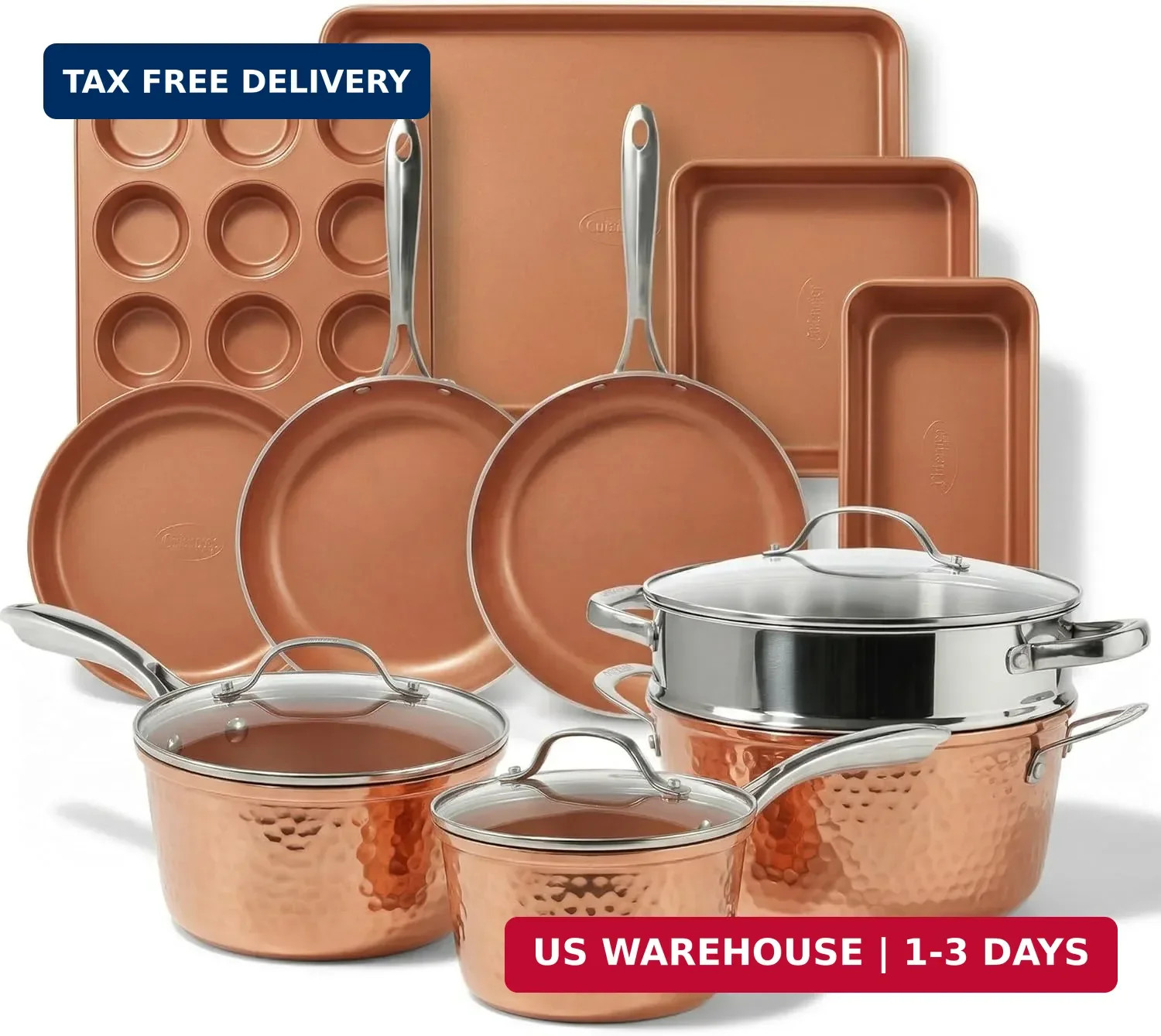 Gotham Steel Hammered 15 Pc Ceramic Cookware Set Nonstick, Induction Pots and Pa