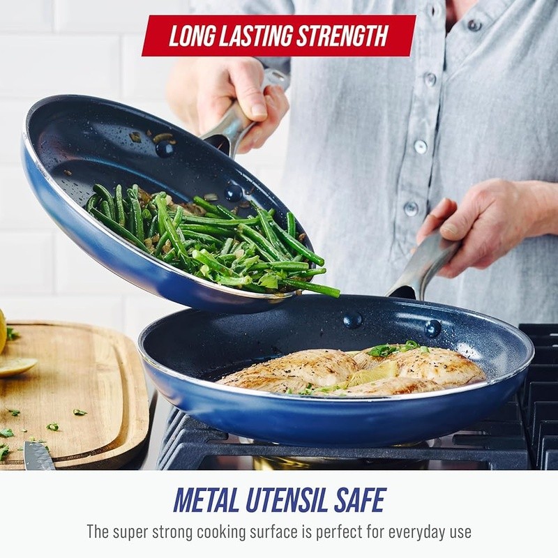 Nonstick Ceramic Frying Pans Set Durable Oven Safe Easy Clean Metal Safe New
