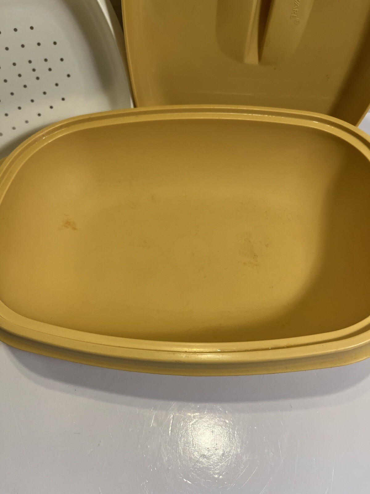 Vintage Tupperware #1273 harvest gold three-piece vegetable/rice steamer…
