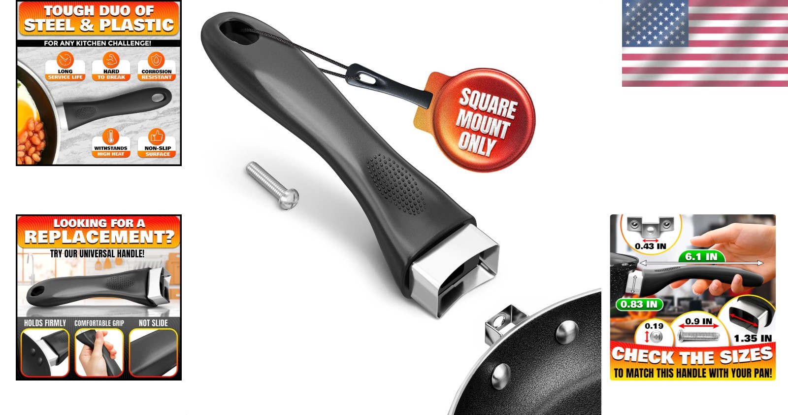 Ergonomic Black 6.1″ Pot Handle Replacement with Nonslip Grip for Kitchen Safety