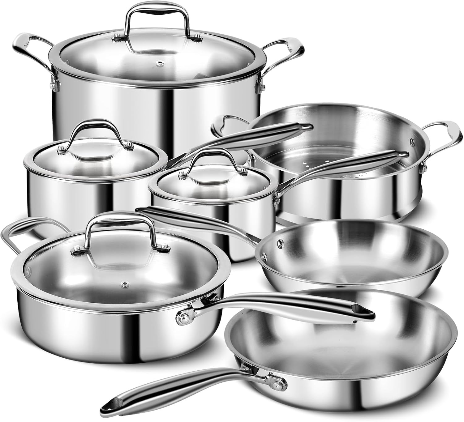 Professional 11-Piece 3-Ply Stainless Steel Cookware Set – Induction & Oven Safe