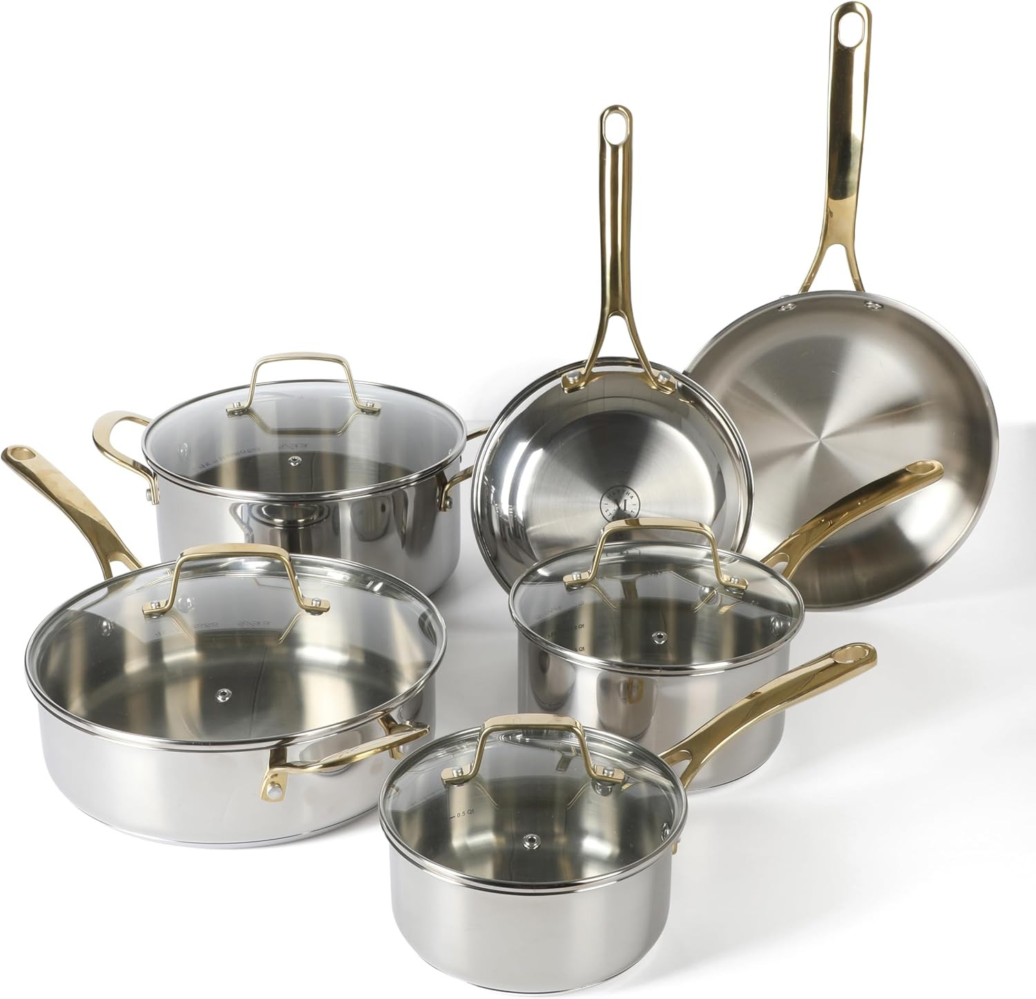 Castelle 10 Piece 18/8 Durable Stainless Steel Induction Safe Pots and Pans Non-