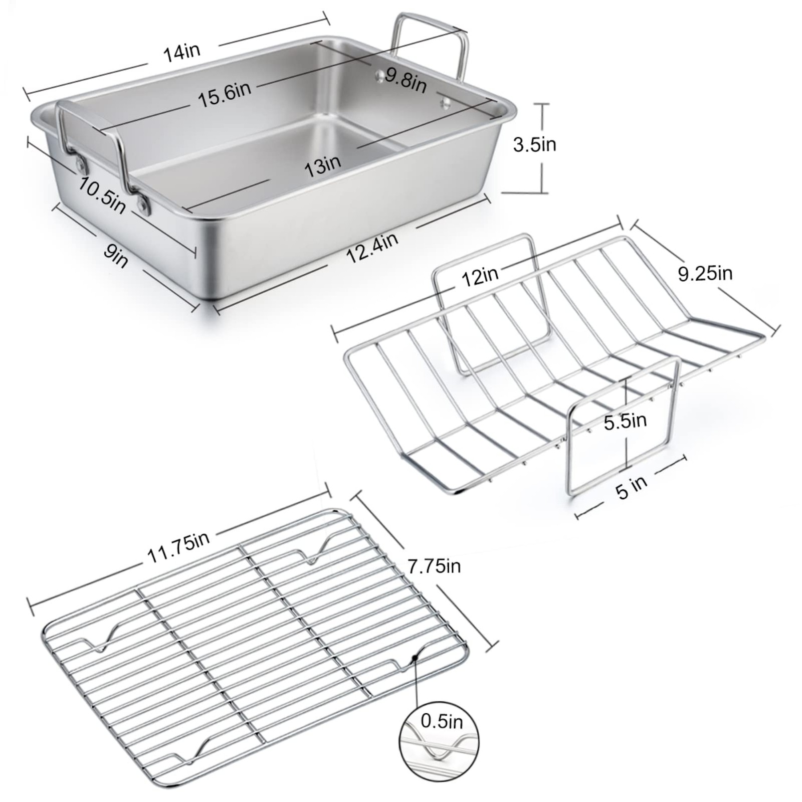 TeamFar Roasting Pan with Rack, 14 Inch Stainless Steel Turkey Roaster Lasagna P