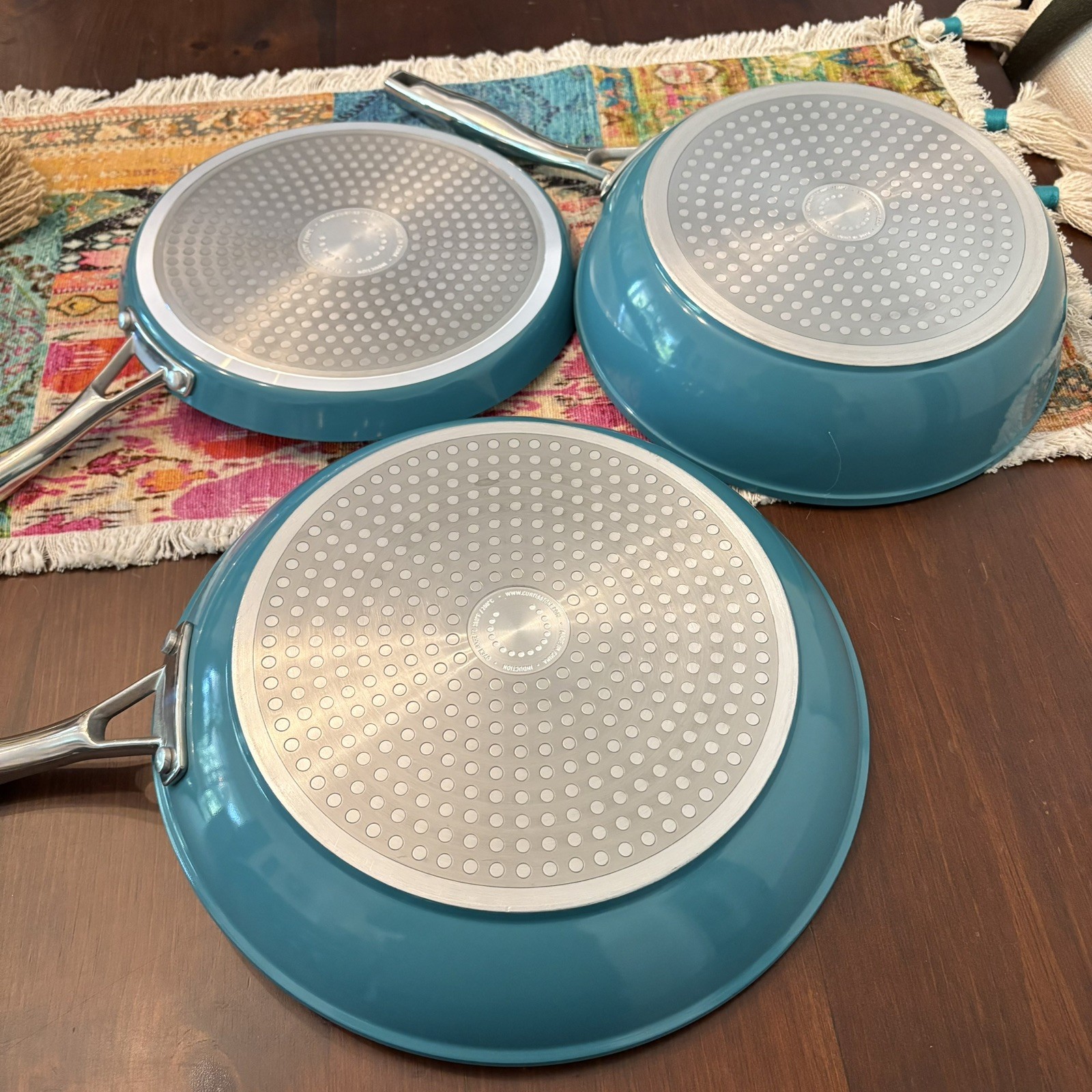 3 Curtis Stone Dura-Pan Everyday Non-Stick Pans Turquoise