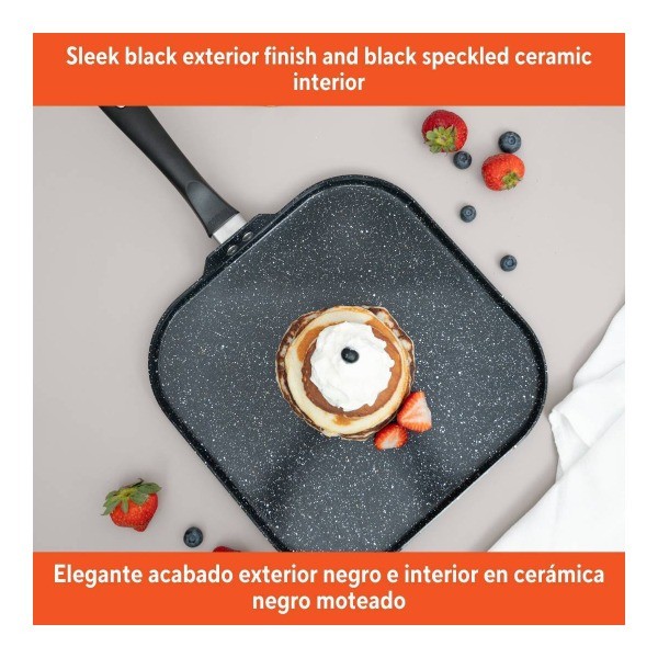 11" Ceramic Bistro Square Griddle Black: Pancake &
