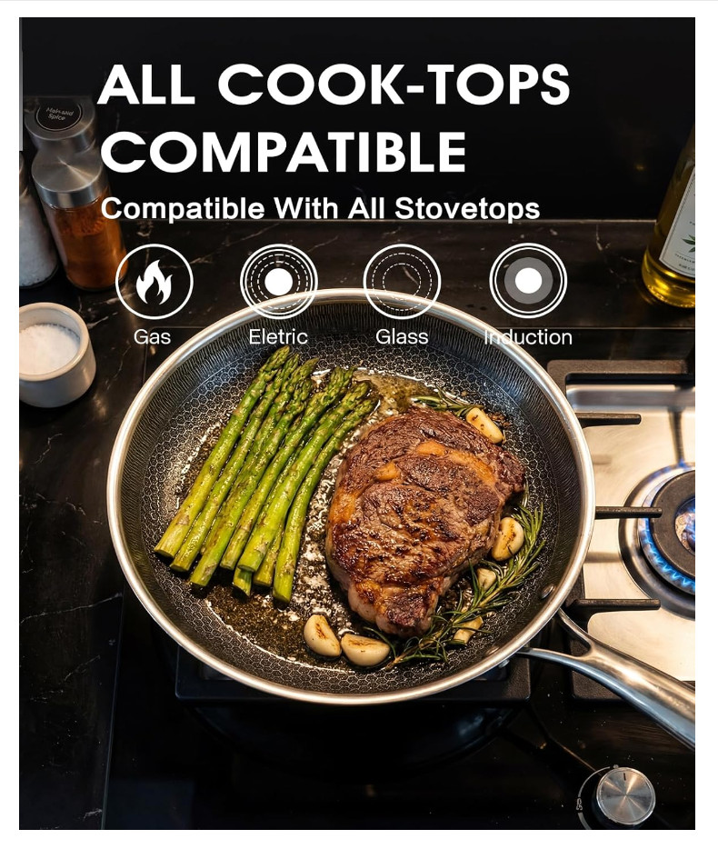 BRAND NEW • TIBBICCI NON STICK 12″ stainless steel FRYING PAN w/ LID