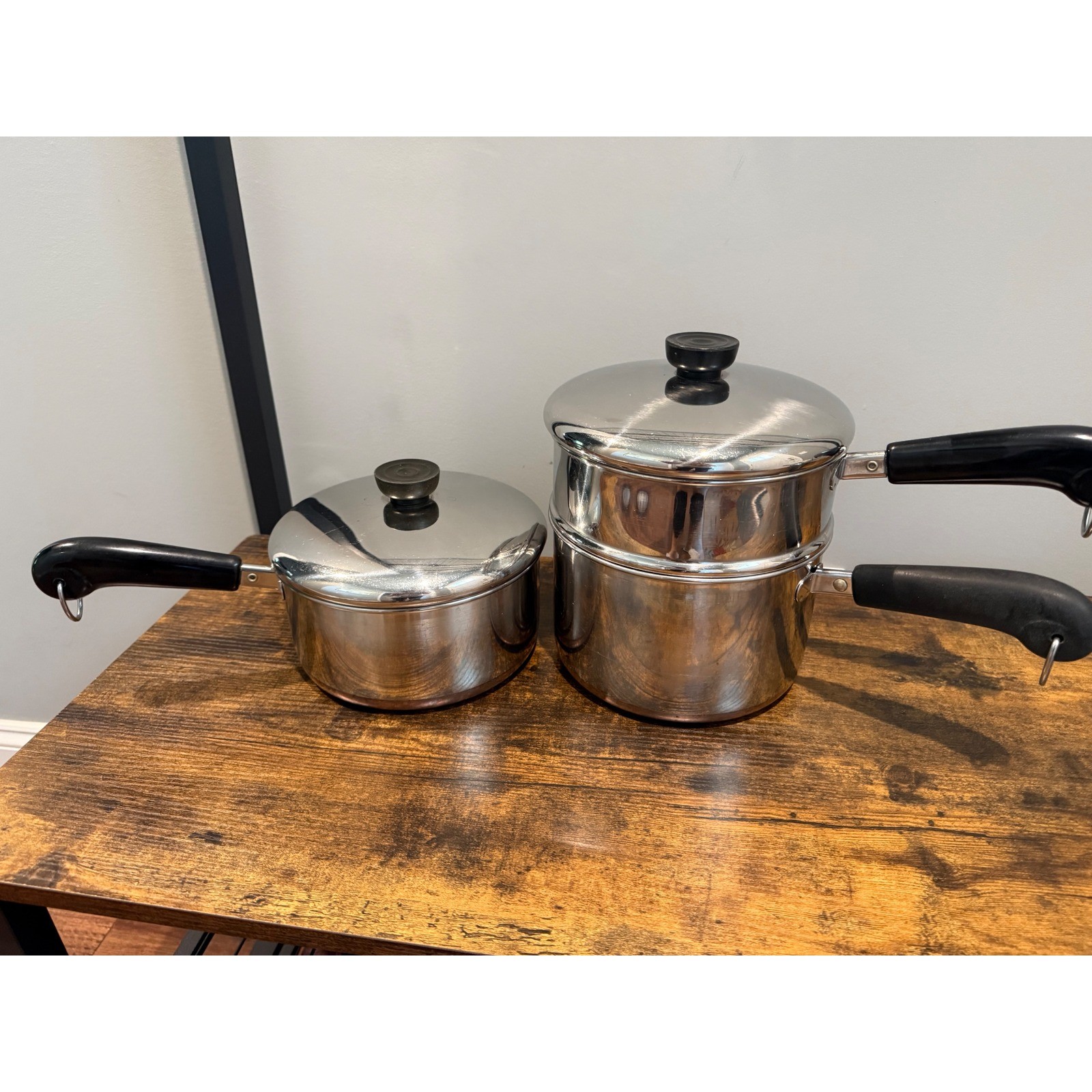 Revere Ware Copper Bottom 2Qt 3Qt Saucepan Set with Steamer Insert 5pc USA