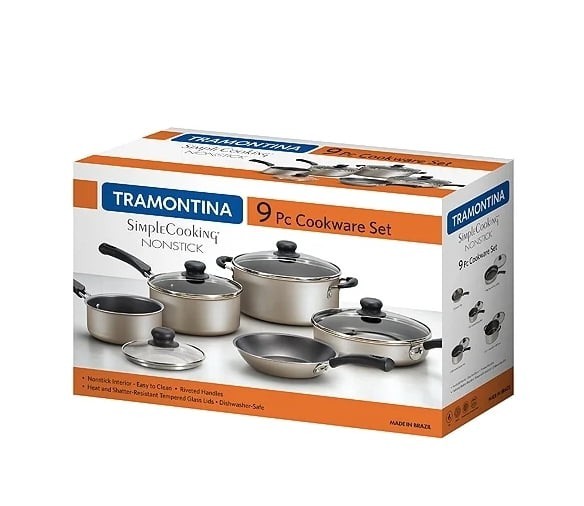Tramontina 9Pc Cookware Set Nonstick Champagne Pots Pans Kitchen Set