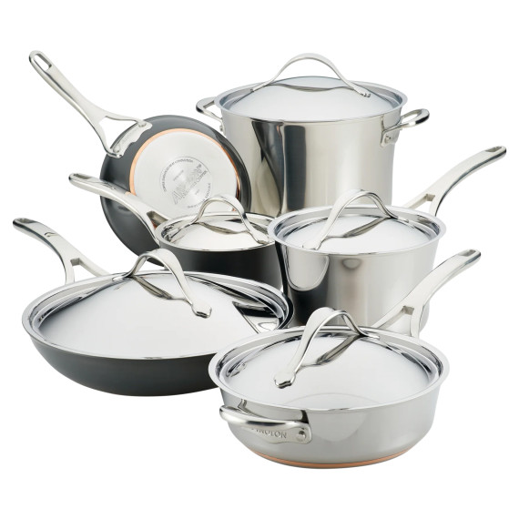 Anolon Nouvelle Luxe 11-Piece Stainless and Hard Anodized Cookware Set (Stain…