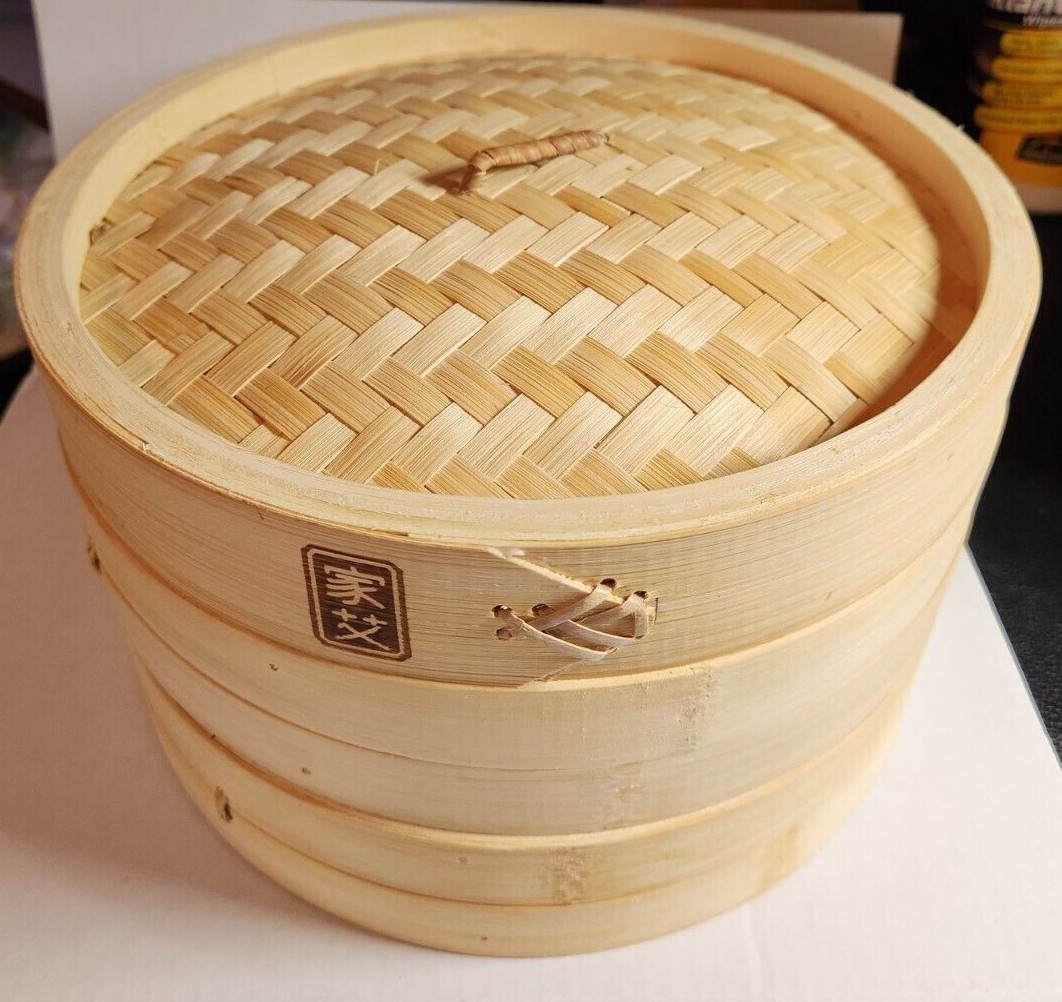 Bamboo Steamer Basket 2 Tiers 10″ Diameter