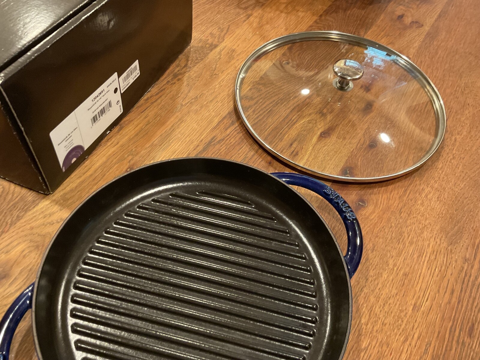 Staub France Steam Grill with Lid 10.25” Dark Blue Enamel Cast Iron NIB