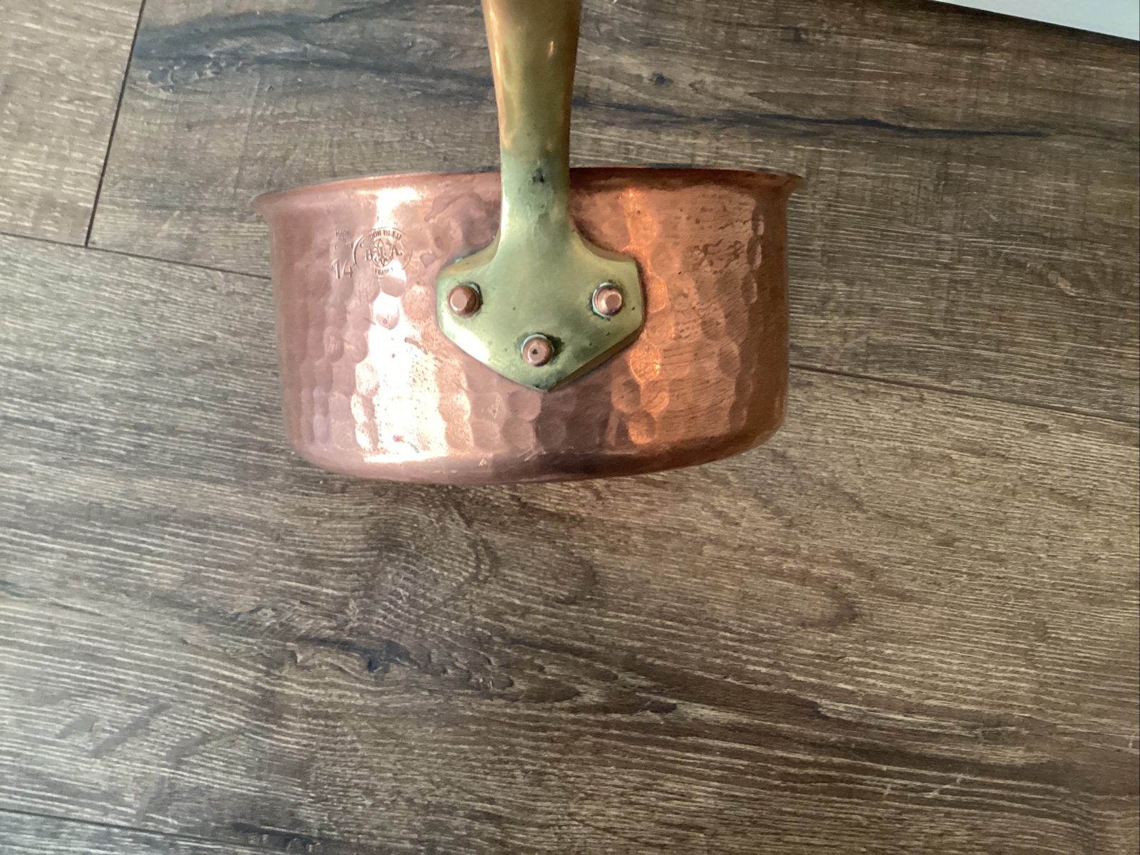 Vintage CORDON BLEU No. 14 Hammered Copper Saucepan France 1 Quart Pot Free Ship
