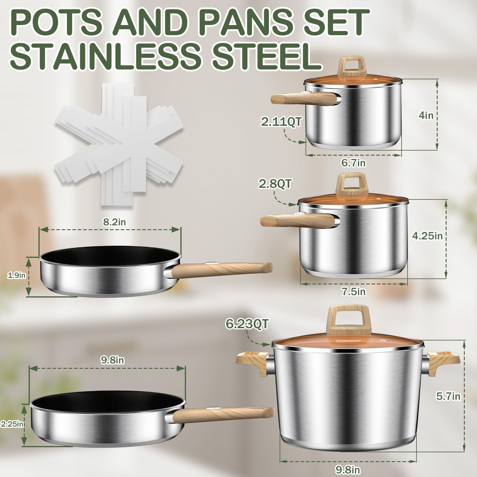 Dutzun Stainless Steel Cookware Set 13Pcs Pots And Pans Set Induction Cookware