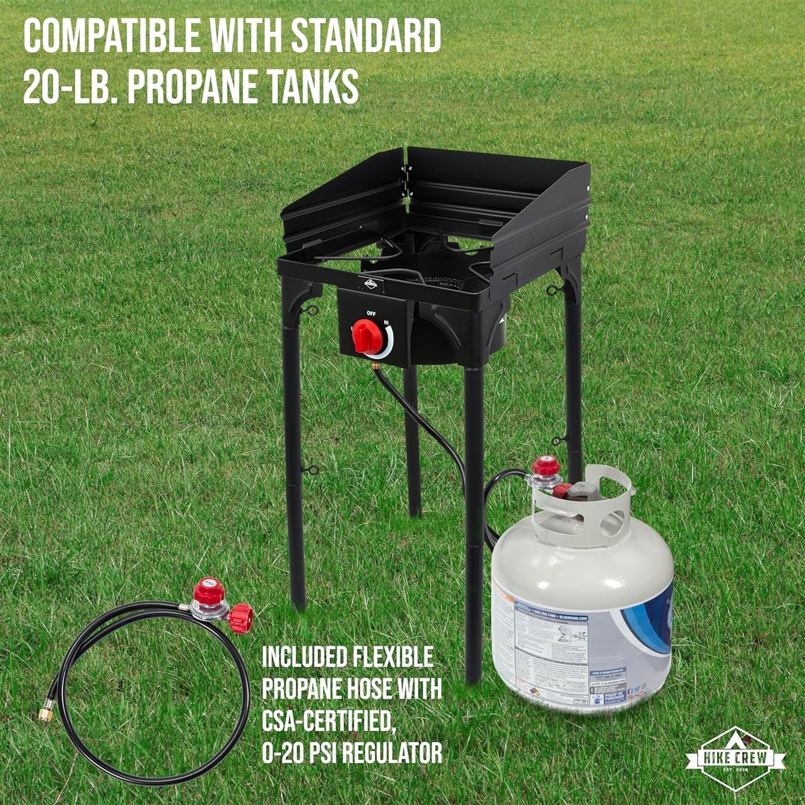 Hike Crew Cast Iron 1-Burner Gas Camping Stove, 75,000 BTU Portable Stove