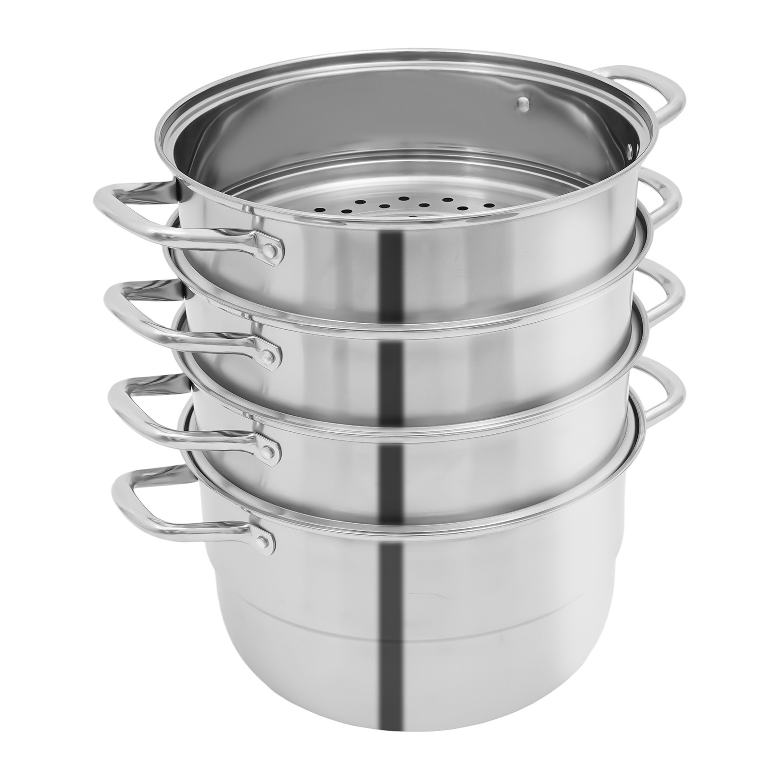 Stackable Stainless Steel Steamer Cooker Pot Glass Lid 5 Layers Large Capacity