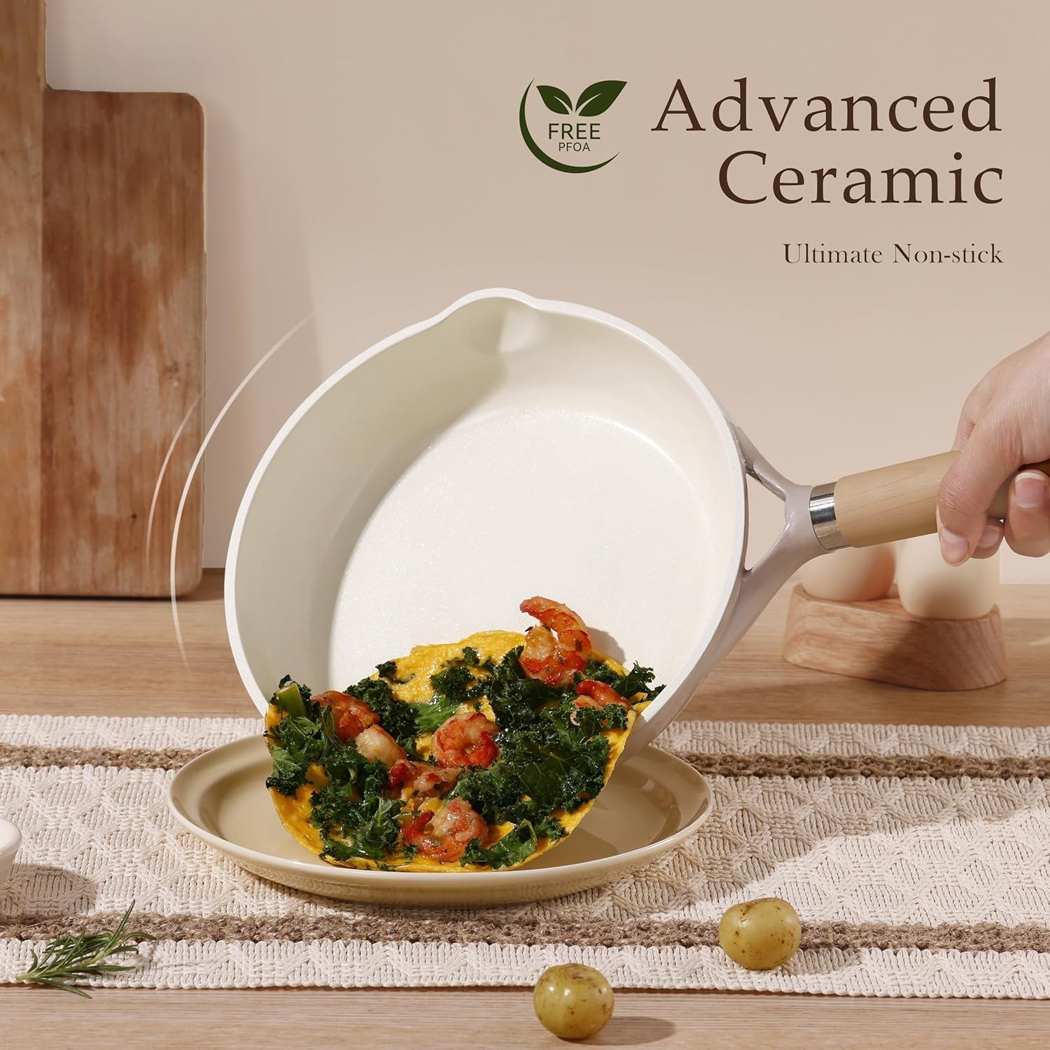10″ Ceramic Frying Pan with Lid, Non Stick Frying Pan Skillet Chef’s Pan, Hea…