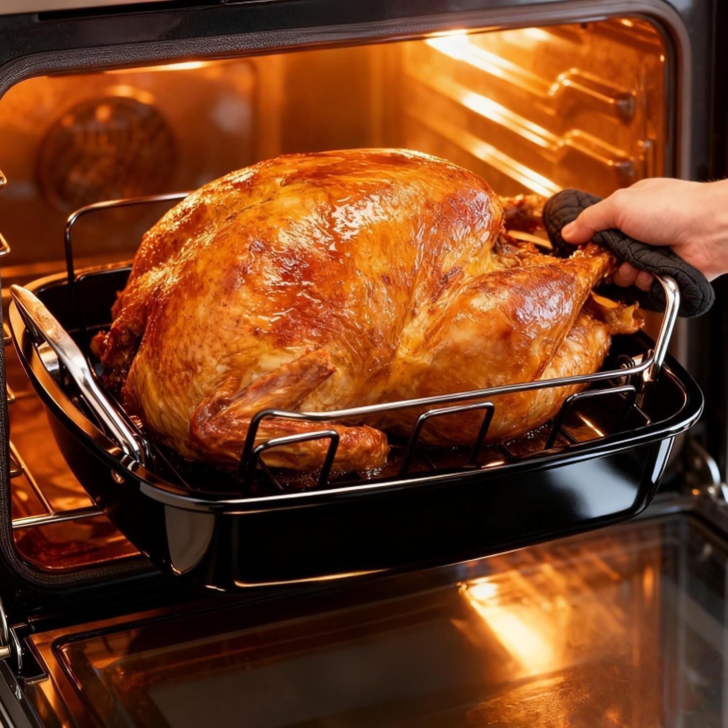 Large Nonstick Roasting Pan Set with Rack – Dark Grey