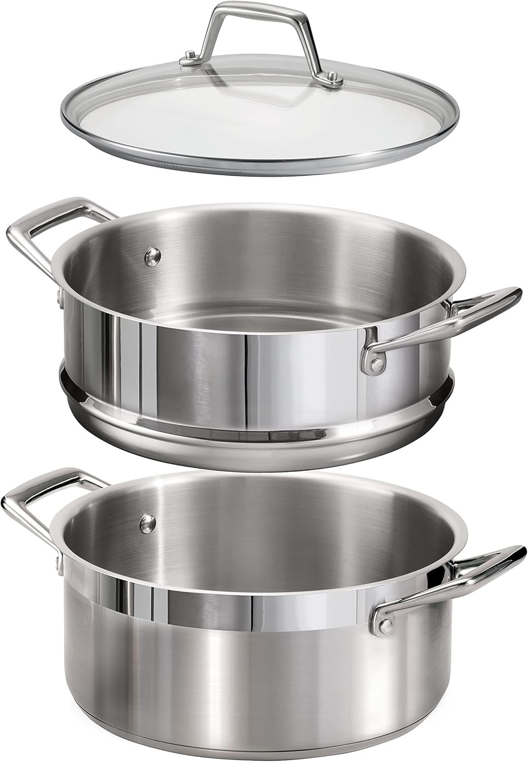 5-quart stainless steel steamer set dutch oven with steamer insert glass lid