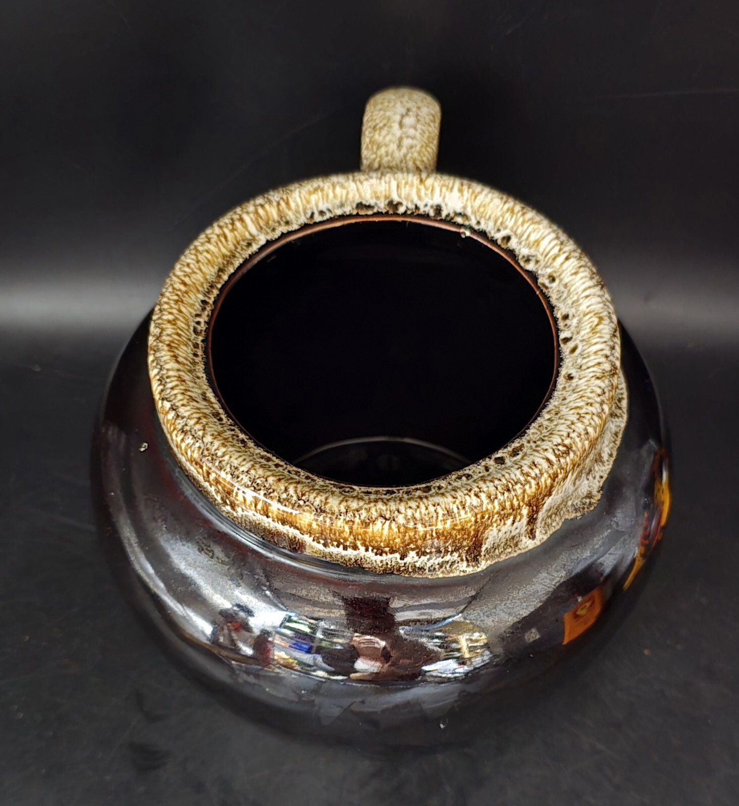VINTAGE PFALTZGRAFF POTTERY GOURMET BROWN DRIP GLAZE TUREEN BEAN POT 6″ X 8″