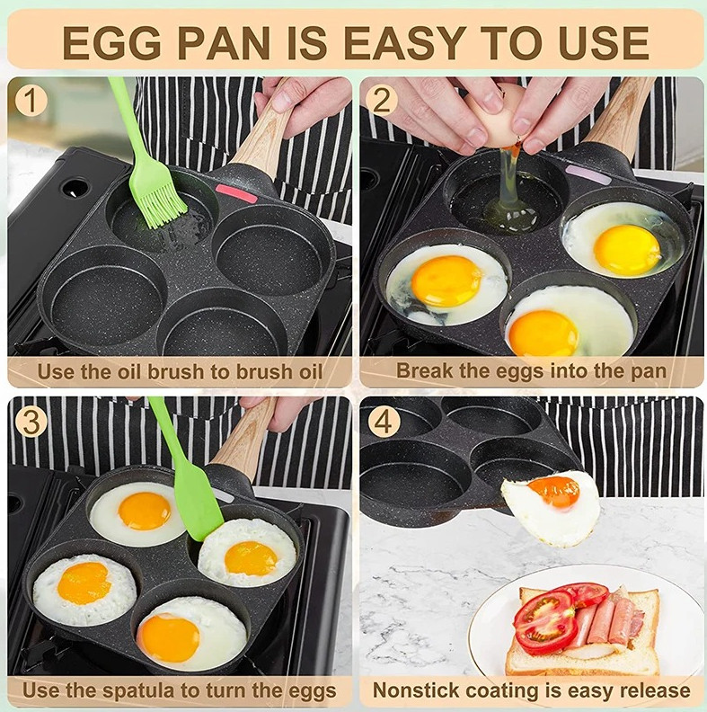 1pcs Nonstick 4-Cup Egg Frying Pan for Gas & Induction Cookers – NEW