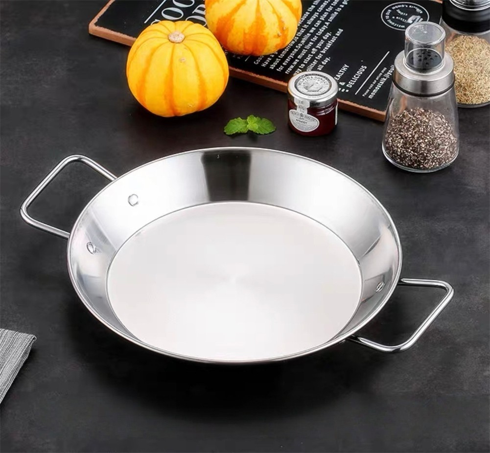 Rust Resistant Stainless Steel Paella Pot Flat Bottom Cooking Pot 32CM