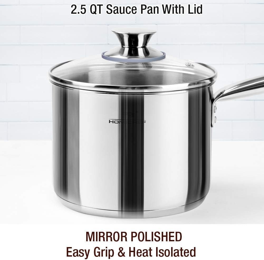 HOMICHEF 14pc Nickel Free Stainless Steel Cookware Set Non-Toxic Pots & Pans