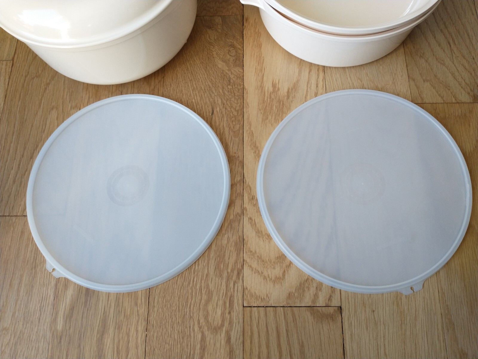 Tupperware Microwave Almond Stack Cooker 12oz, 9oz, 2-8oz Lid 2 -O- Lids