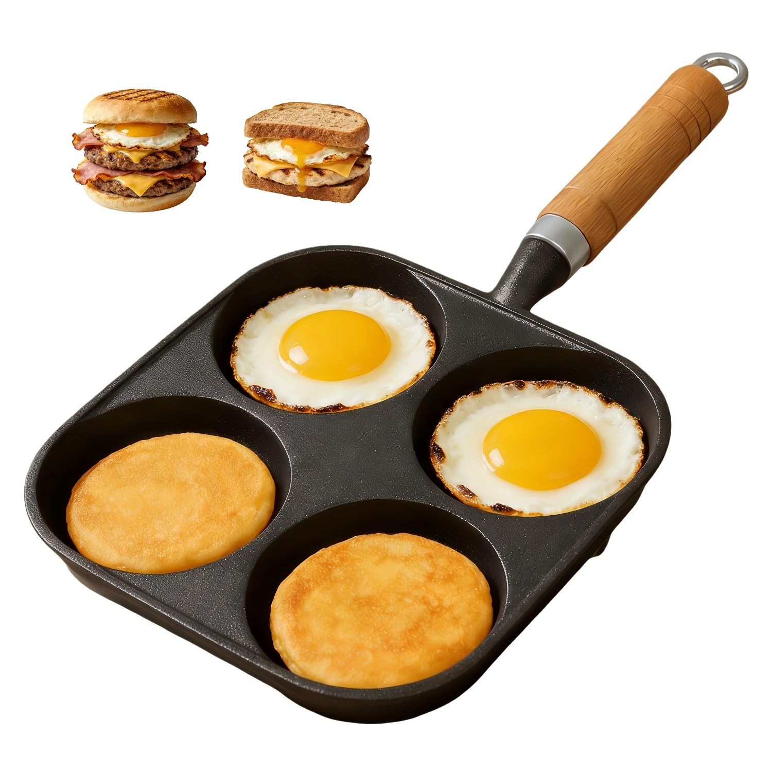 Cast Iron 4Cup Egg Pan Skillet Small Omelette Family Breakfast 7.5 Inch