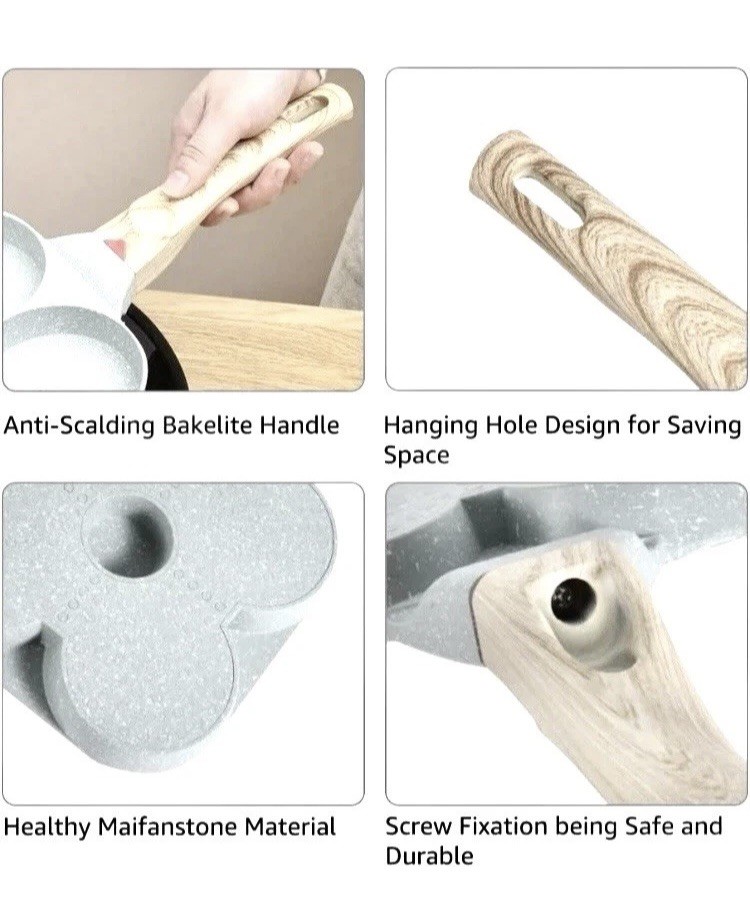 4 Hole Cup Egg Hamburger Pancake Maker Non-Stick Frying Pan with Wooden Handle💕
