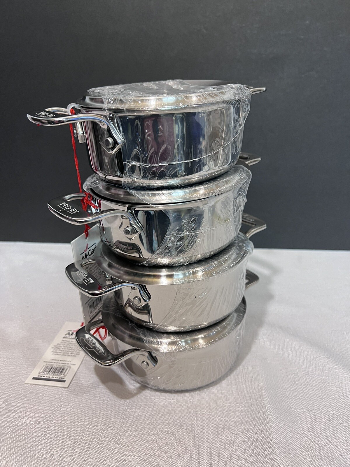 (4) All-Clad Stainless Steel Mini Cocotte 1/2 Qt Saucepan & Lid Single Serve NWT