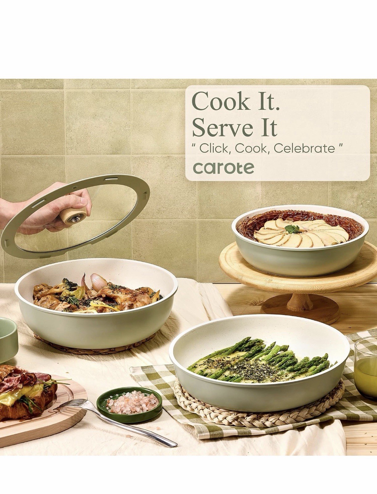 CAROTE Pots and Pans Set Nonstick Cookware Set Detachable Handle 19pcs Induction
