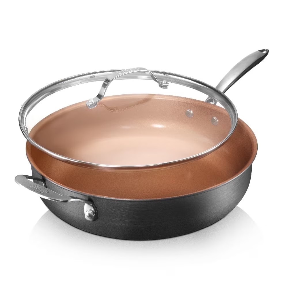 Gotham Steel 12″ Nonstick Frying Pan 5.5 Qt Jumbo Cooker Ceramic Saute Pan Lid
