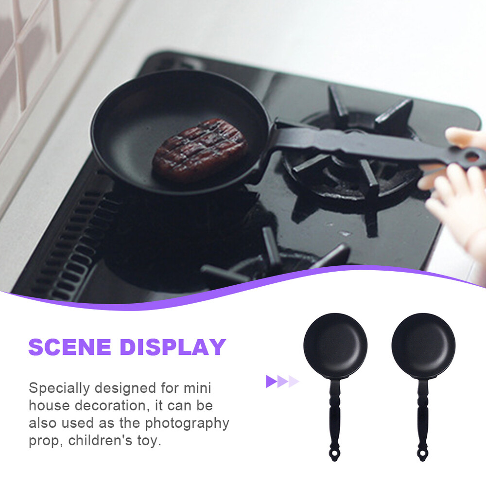 2PCS Miniature Cookware Pretend Play Frying Pan Miniature Cast Iron Skillet