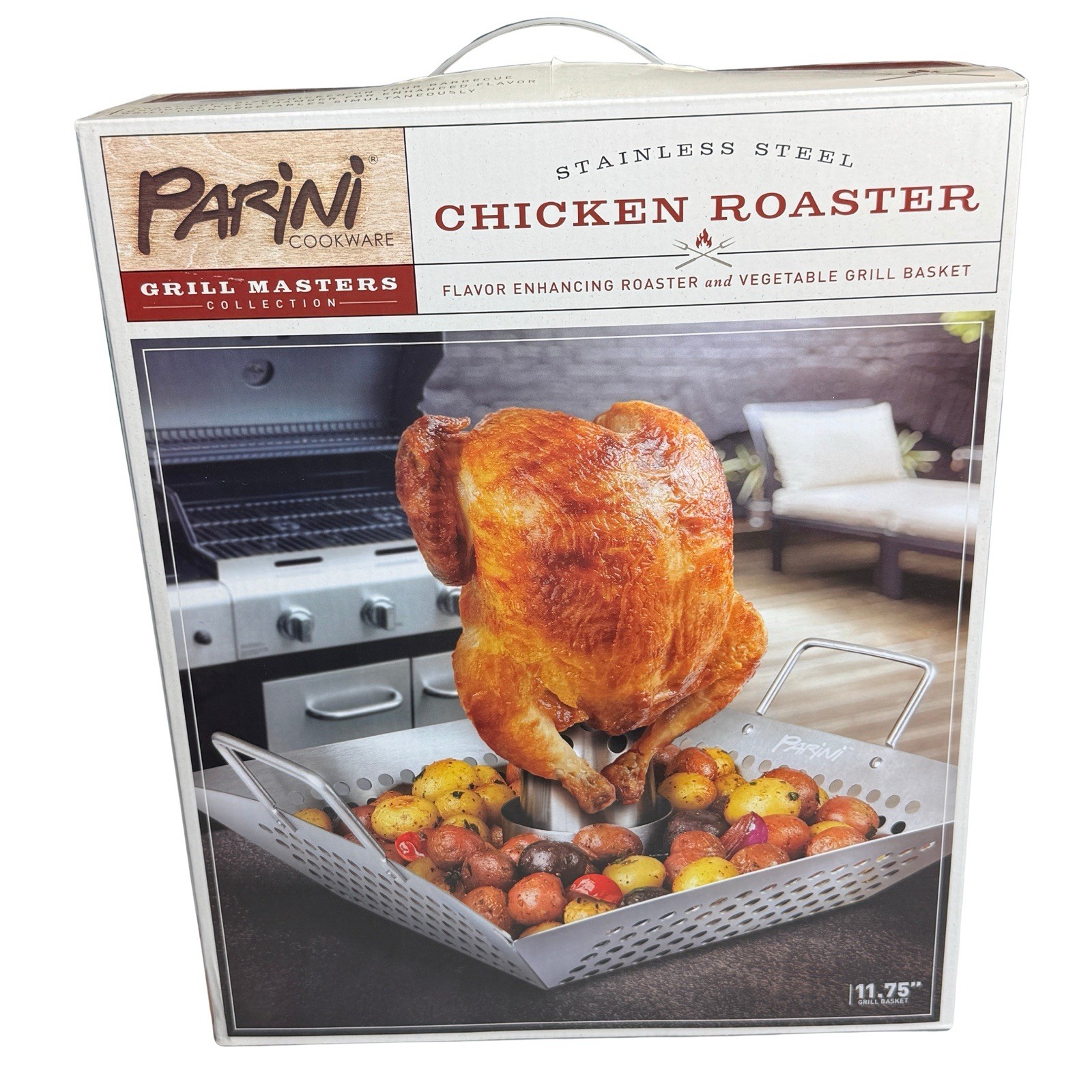 Parini Stainless Steel Beer Can Chicken Roaster Grill Basket 11.75” BBQ Cooker
