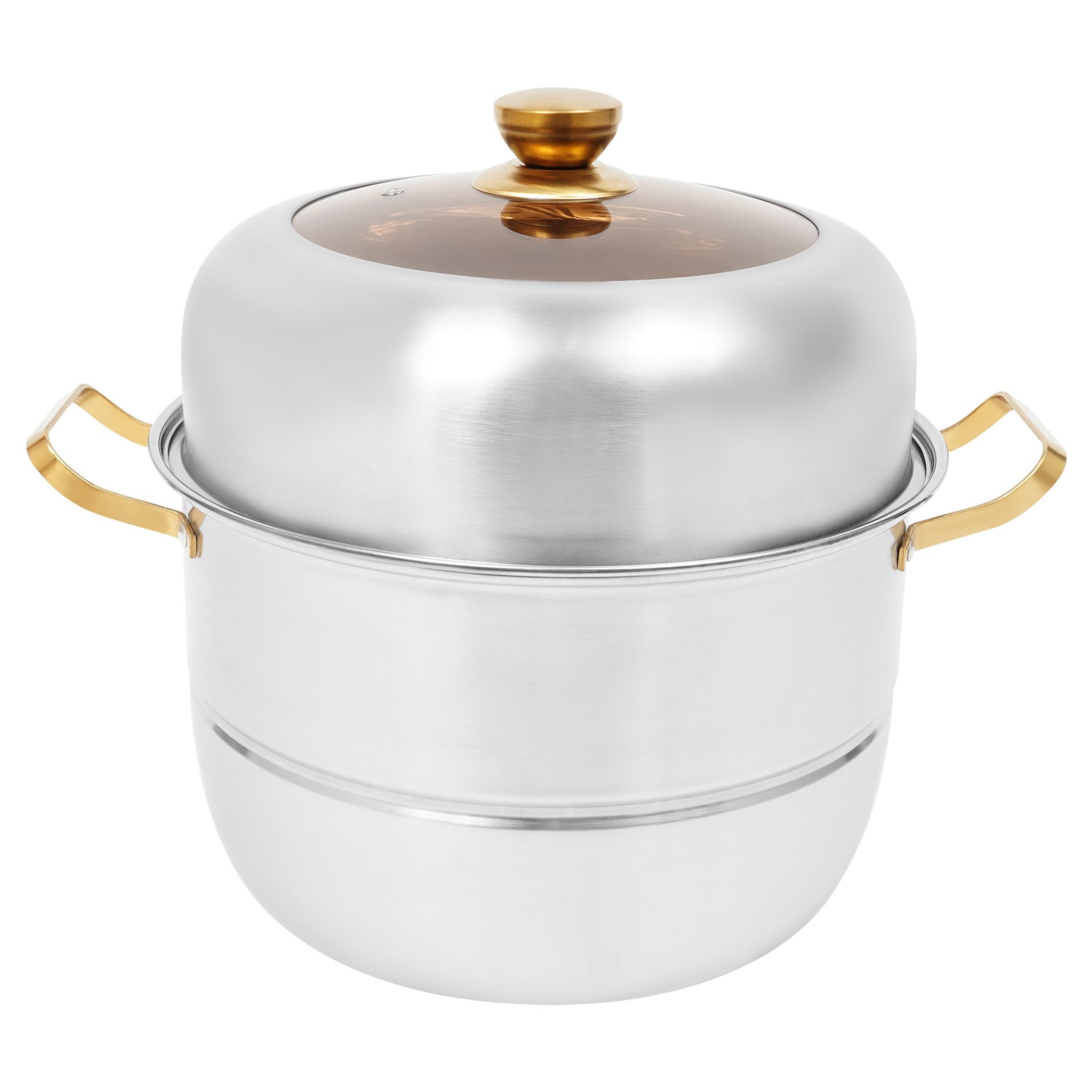 Steam Cooker, Stainless Steel Steam Cooker, 3-tier Steam Cooker Silver+Gold
