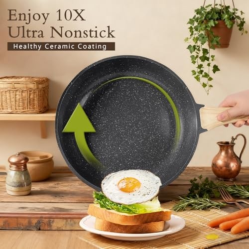 Ceramic Pots and Pans Set Non Stick – 17 Pcs Nonstick Cookware 17PCS Dark Gray