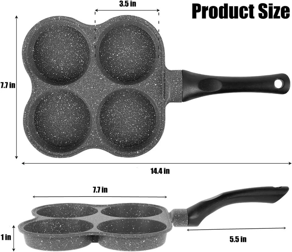 4 Hole Cup Egg Hamburger Pancake Maker Non-Stick Frying Pan with Wooden Handle