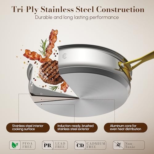 Stainless Steel Cookware Set, Tri-Ply Pots and Pans Set, 26 Piece 26 Pieces