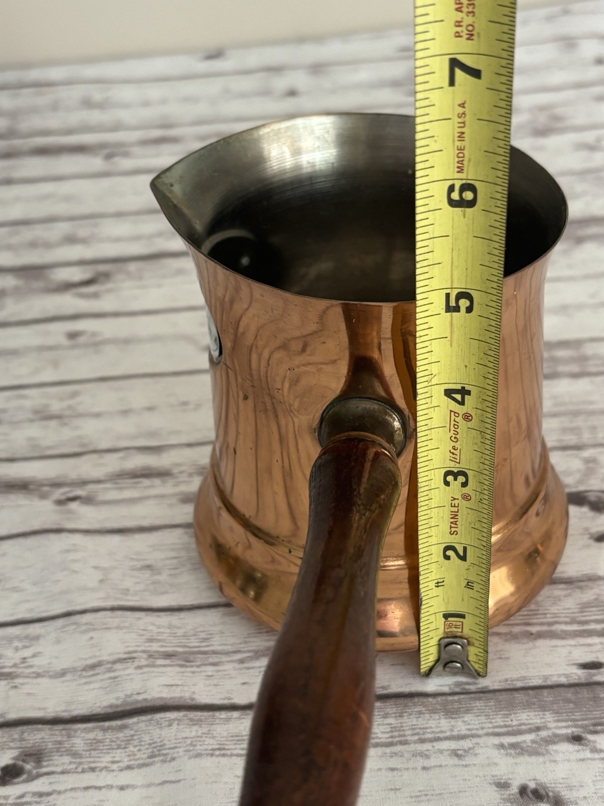 Vintage 1984 Copper Teleflora LE SAUCIER Wood Handle Milk Warmer Sauce Pots