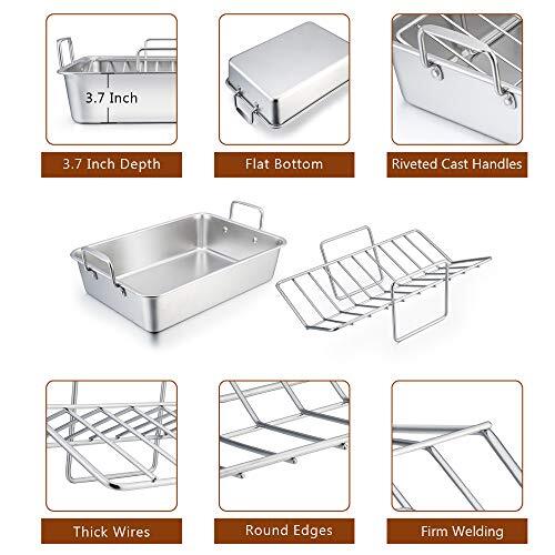 14 Inch Non-Stick Roasting Pan with Rack and Handles for Lasagna Chicken Roaster