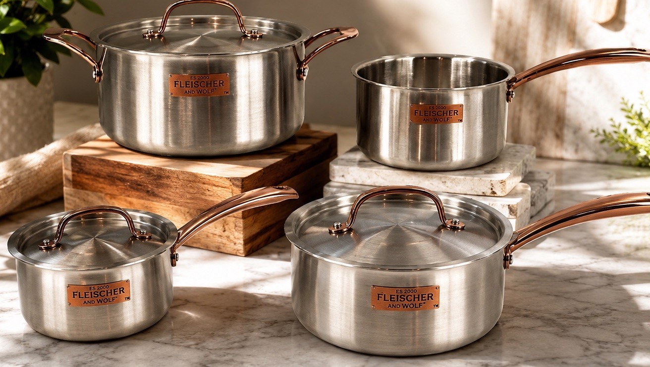 Fleischer & Wolf ES2000 Tri-Ply Stainless Steel Copper Pot & Pan Set 7 Pc