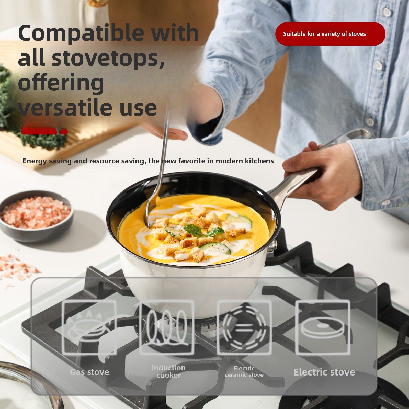 1.8L Wedel Enamel Single Handle Milk Pan with Glass Lid, All Stovetop Compatible