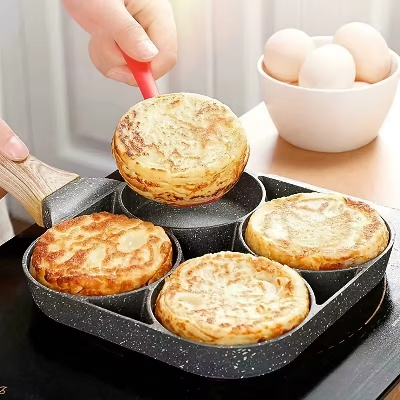 Nonstick 4 Hole Egg Frying Pan Medical Stone Omelette Burger Breakfast Pot Home