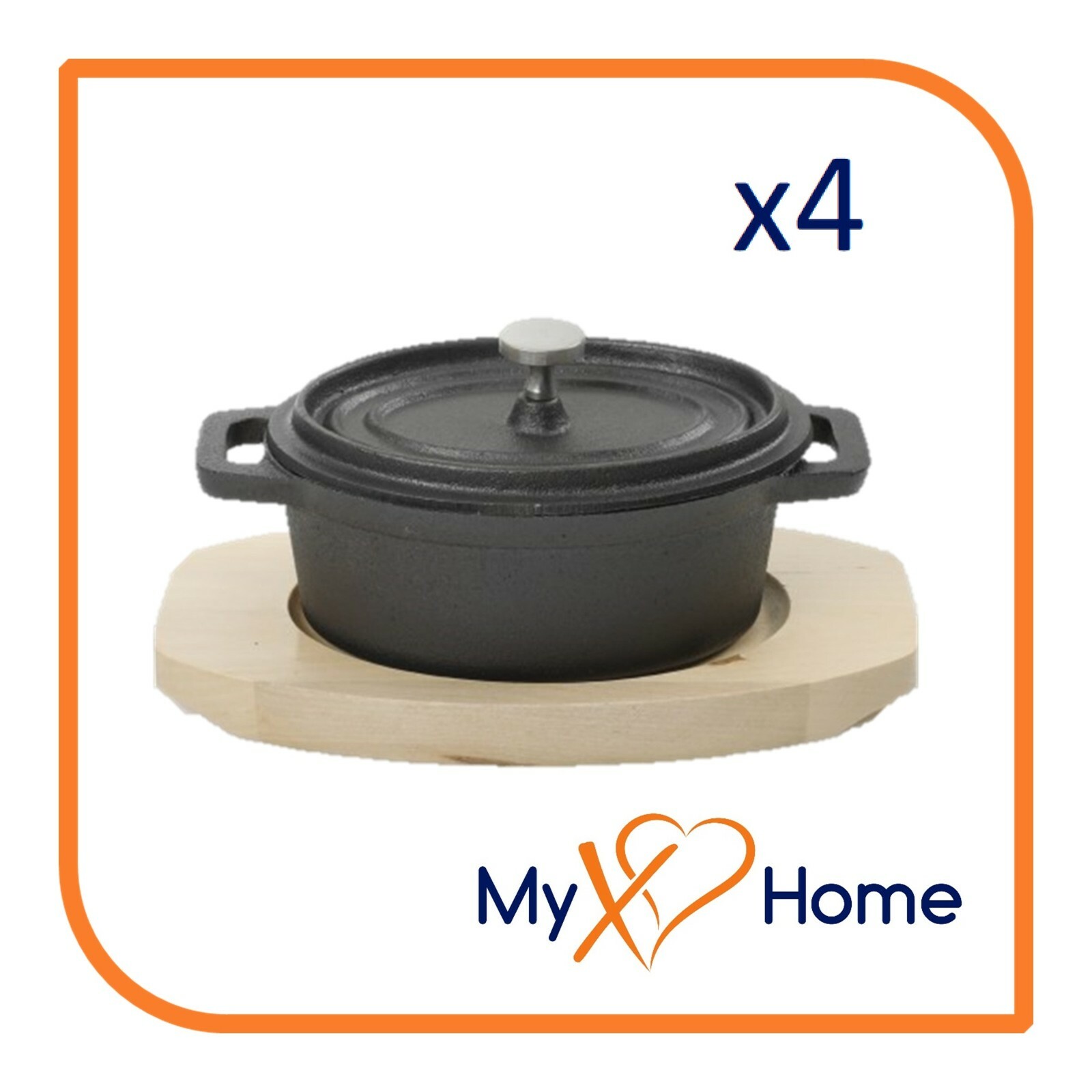 0.35 Qt Oval Cast Iron w/Handles & Wooden Base (4 Casseroles) by MyXOHome