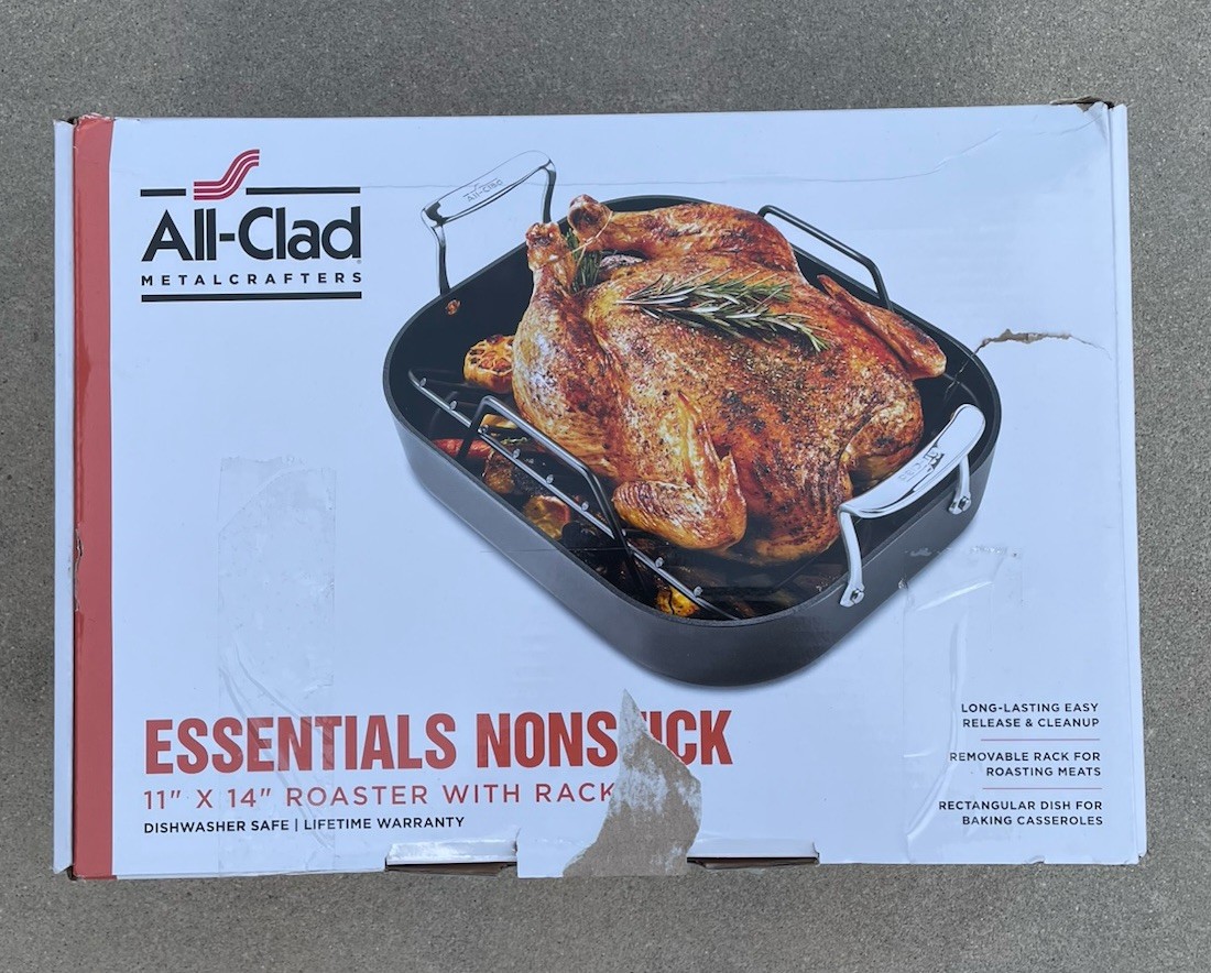 New All-Clad Essentials Nonstick Roaster Pan with Rack NIB 11″ x 14″ Black Color